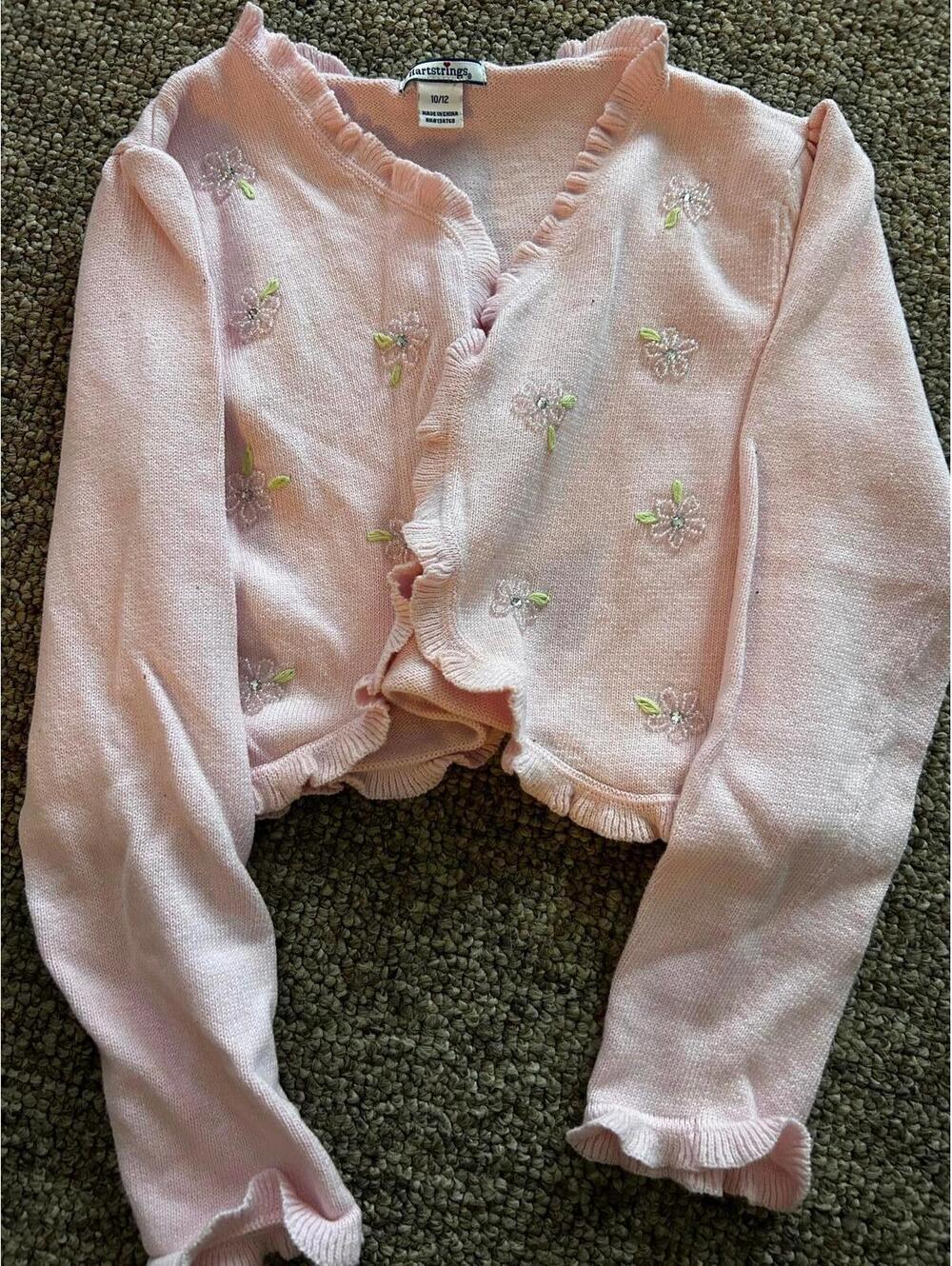 Hartstrings Girls Pink Embroidered Cardigan Sweater Size 10/12